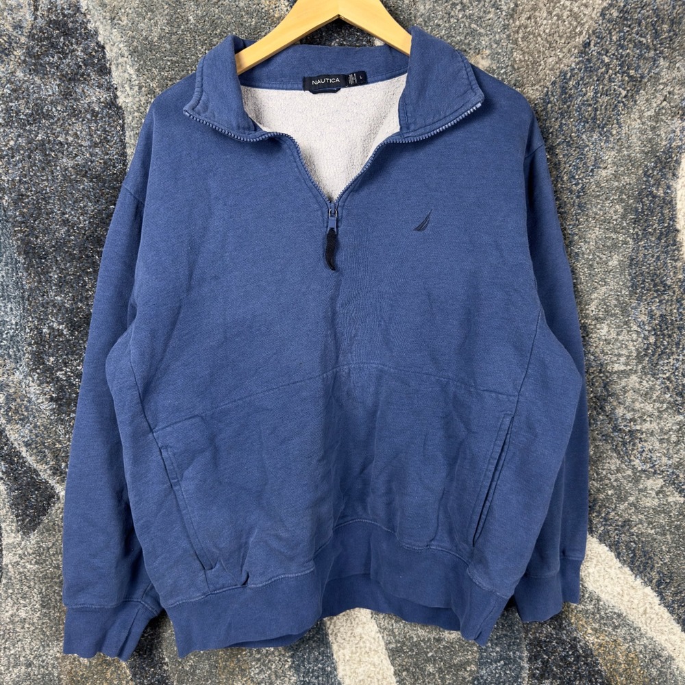 Vintage Nautica Quarter Zip Sweatshirt Mens Large Blue Embroidered Gorpcore